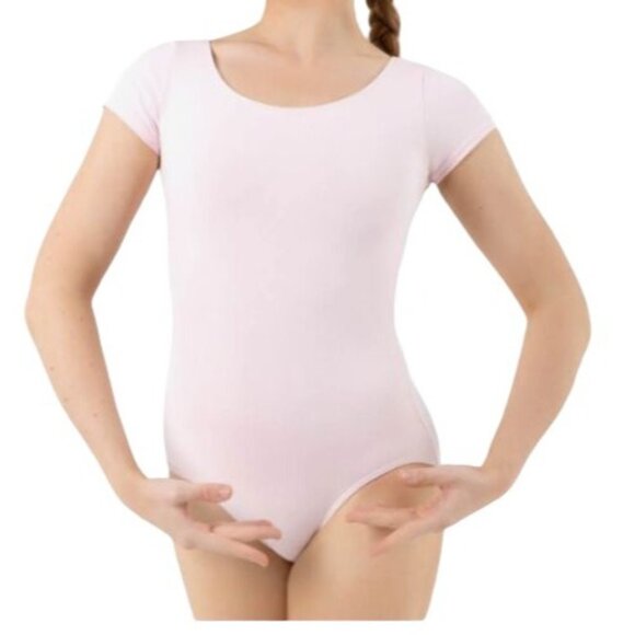 Capezio Adult Leotard Pink Short Sleeve Front Lined Scoop Neck Dance XS CC4400 - Picture 1 of 6